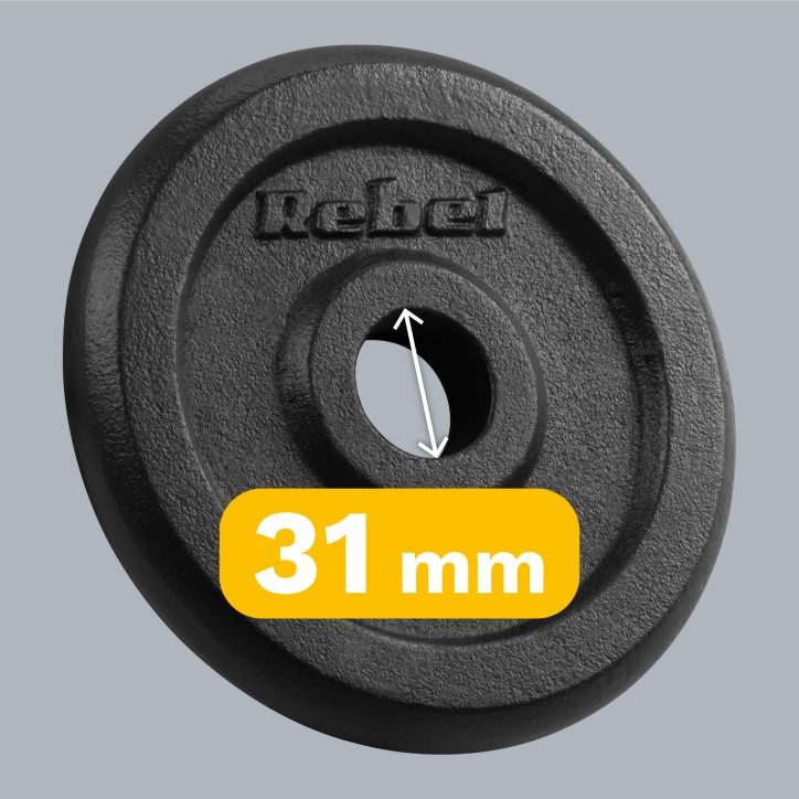 Zestaw obciążeń żeliwnych 4x2.5kg, otwór 31mm, talerz klasyczny, REBEL ACTIVE Zestaw obciążeń żeliwnych 4x2.5kg, otwór 31mm, talerz klasyczny, REBEL ACTIVE