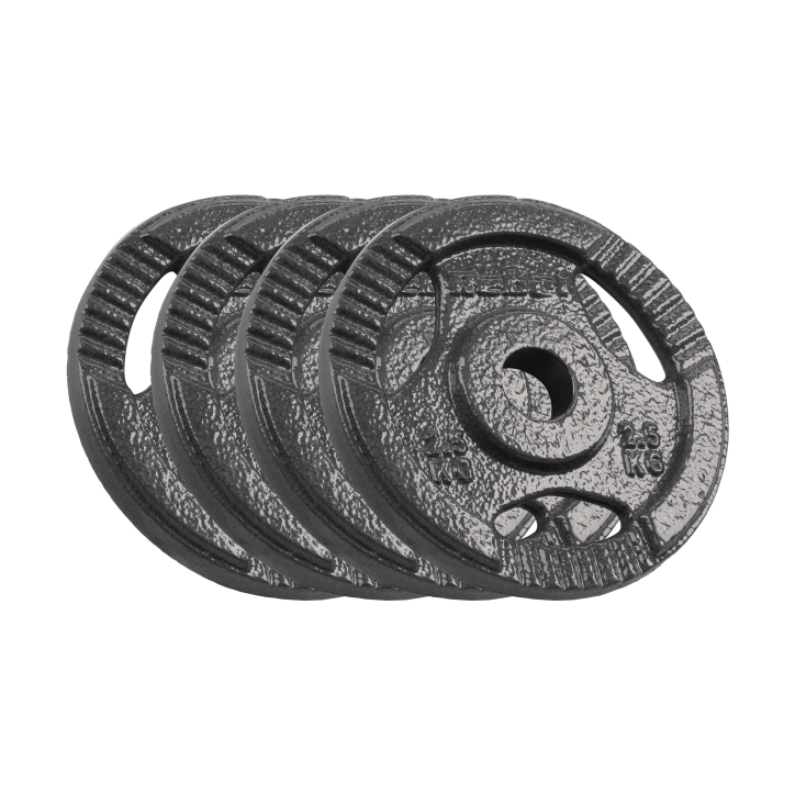 Zestaw obciążeń żeliwnych 4x2.5kg, otwór 31mm, talerz z uchwytami, REBEL ACTIVE Zestaw obciążeń żeliwnych 4x2.5kg, otwór 31mm, talerz z uchwytami, REBEL ACTIVE