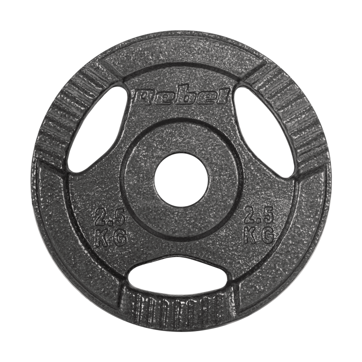 Zestaw obciążeń żeliwnych 4x2.5kg, otwór 31mm, talerz z uchwytami, REBEL ACTIVE Zestaw obciążeń żeliwnych 4x2.5kg, otwór 31mm, talerz z uchwytami, REBEL ACTIVE