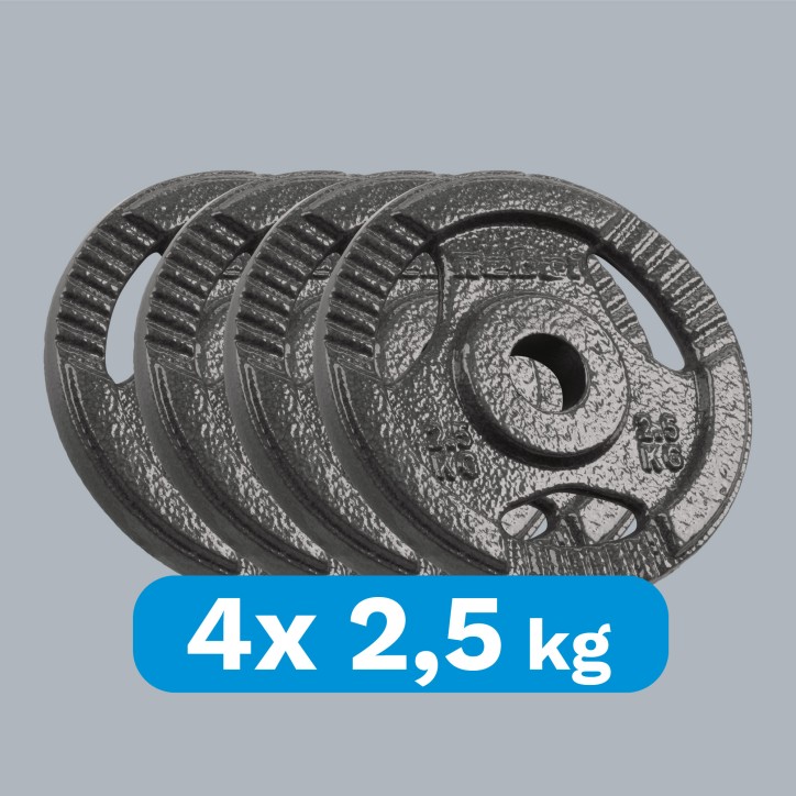 Zestaw obciążeń żeliwnych 4x2.5kg, otwór 31mm, talerz z uchwytami, REBEL ACTIVE Zestaw obciążeń żeliwnych 4x2.5kg, otwór 31mm, talerz z uchwytami, REBEL ACTIVE