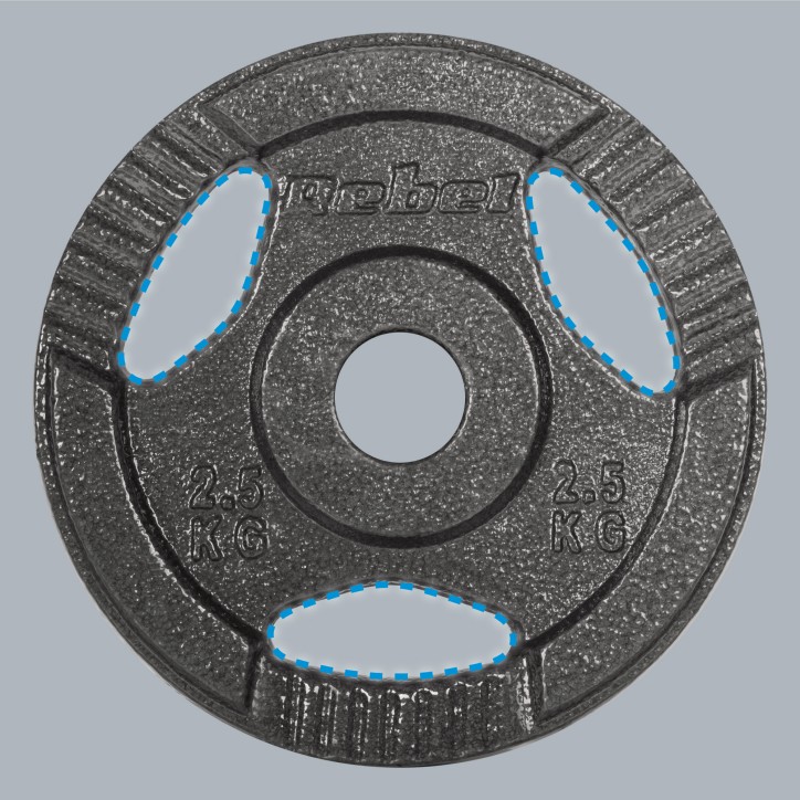 Zestaw obciążeń żeliwnych 4x2.5kg, otwór 31mm, talerz z uchwytami, REBEL ACTIVE Zestaw obciążeń żeliwnych 4x2.5kg, otwór 31mm, talerz z uchwytami, REBEL ACTIVE