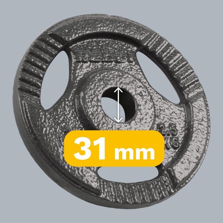 Zestaw obciążeń żeliwnych 4x2.5kg, otwór 31mm, talerz z uchwytami, REBEL ACTIVE Zestaw obciążeń żeliwnych 4x2.5kg, otwór 31mm, talerz z uchwytami, REBEL ACTIVE