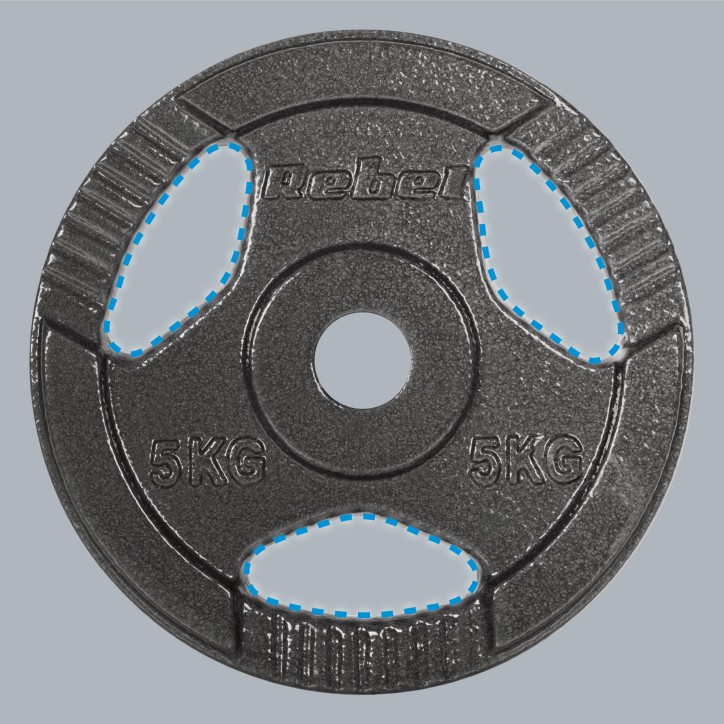 Zestaw obciążeń żeliwnych 4x5kg, otwór 31mm, talerz z uchwytami, REBEL ACTIVE Zestaw obciążeń żeliwnych 4x5kg, otwór 31mm, talerz z uchwytami, REBEL ACTIVE