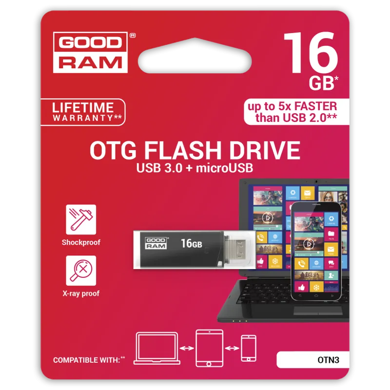 Pendrive Goodram USB 3.0 + microUSB 16GB OTG czarny Pendrive Goodram USB 3.0 + microUSB 16GB OTG czarny