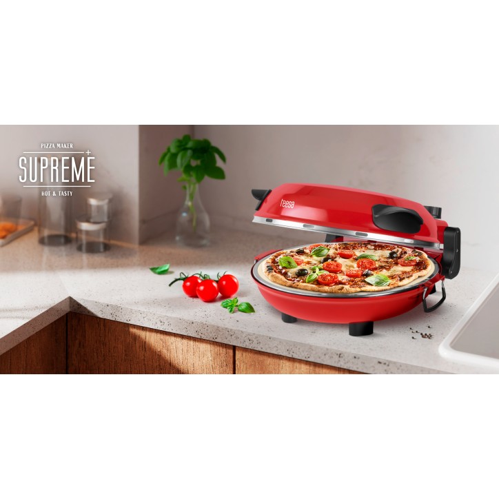 Piec do pizzy TEESA SUPREME + , 1200 W, 32 cm , okienko , wyjmowany kamień, sterowanie dwiema grzałkami Piec do pizzy TEESA SUPREME + , 1200 W, 32 cm , okienko , wyjmowany kamień, sterowanie dwiema grzałkami