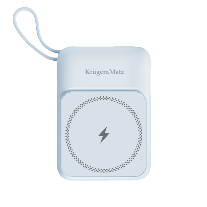 POWER BANK indukcyjny Kruger&Matz 10000 mAh Mag Safe z kablem niebieski POWER BANK indukcyjny Kruger&Matz 10000 mAh Mag Safe z kablem niebieski
