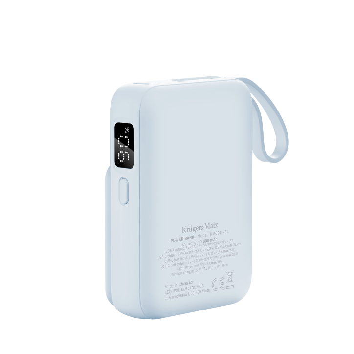 POWER BANK indukcyjny Kruger&Matz 10000 mAh Mag Safe z kablem niebieski POWER BANK indukcyjny Kruger&Matz 10000 mAh Mag Safe z kablem niebieski