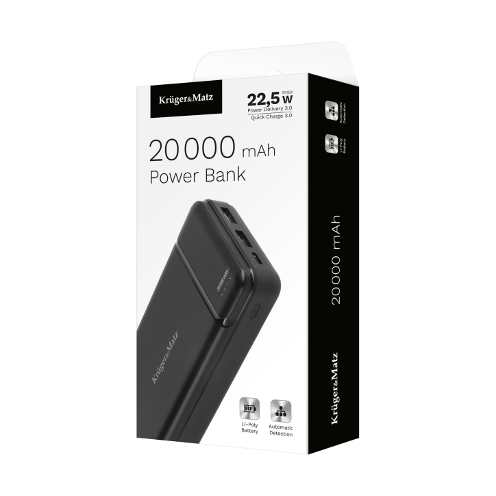 POWER BANK Kruger&Matz 20000 mAh Li-pol z funkcją QC oraz PD POWER BANK Kruger&Matz 20000 mAh Li-pol z funkcją QC oraz PD