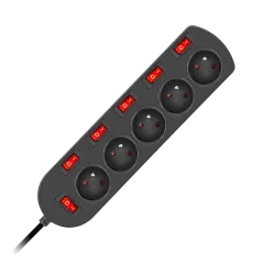 Przedłużacz 3x1mm 5 gniazd + 6 wyłączników 1,5m czarny EPS-501,5W6-2