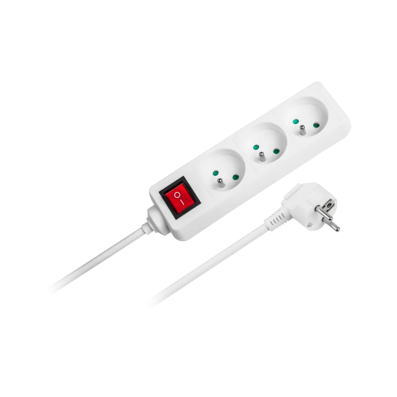 Przedłużacz biały Rebel 3 gniazda 1,5m z przełącznikiem