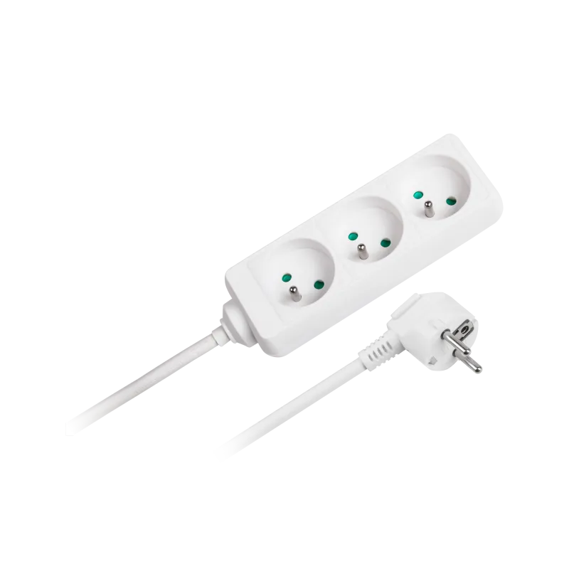 Przedłużacz biały Rebel 3 gniazda, kabel 3m (3x1,5mm), bez przełącznika Przedłużacz biały Rebel 3 gniazda, kabel 3m (3x1,5mm), bez przełącznika