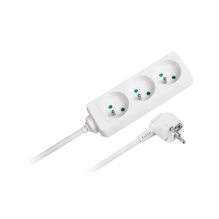 Przedłużacz biały Rebel 3 gniazda, kabel 3m (3x1,5mm), bez przełącznika