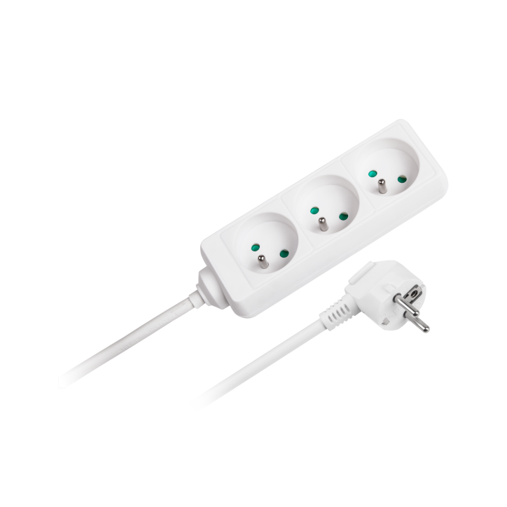 Przedłużacz biały Rebel 3 gniazda, kabel 3m (3x1,5mm), bez przełącznika Przedłużacz biały Rebel 3 gniazda, kabel 3m (3x1,5mm), bez przełącznika