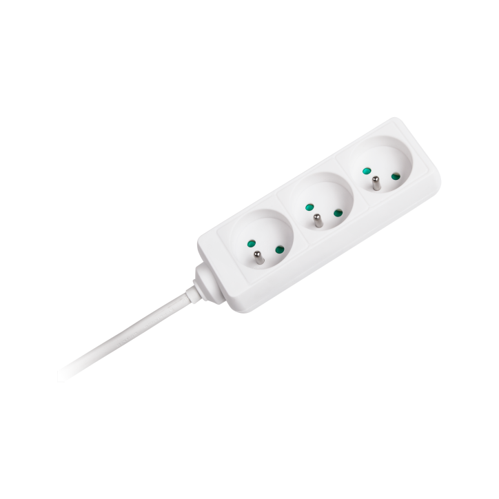 Przedłużacz biały Rebel 3 gniazda, kabel 3m (3x1,5mm), bez przełącznika Przedłużacz biały Rebel 3 gniazda, kabel 3m (3x1,5mm), bez przełącznika
