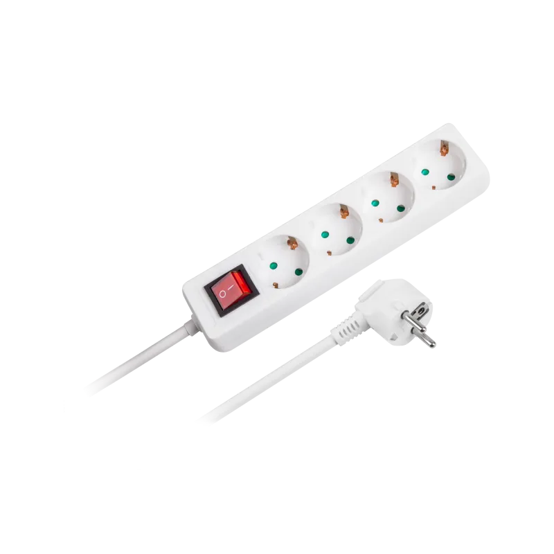 Przedłużacz biały Rebel 4 gniazda typu niemieckiego, dł. 1,5m (3x1.0) z przełącznikiem
