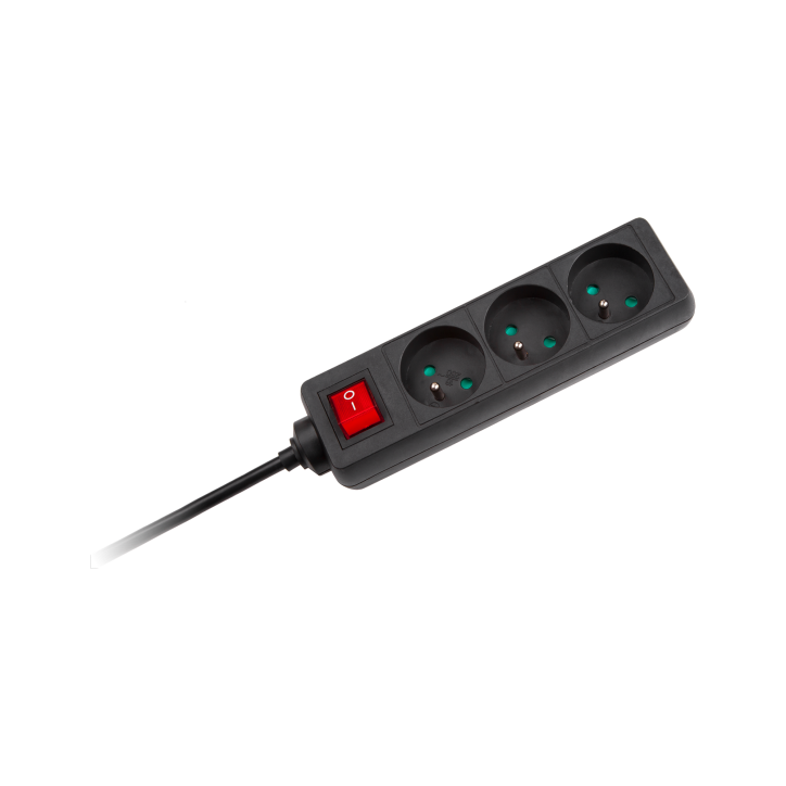 Przedłużacz czarny Rebel z przełacznikiem 3 gniazda - 3m (1,5mm) Przedłużacz czarny Rebel z przełacznikiem 3 gniazda - 3m (1,5mm)