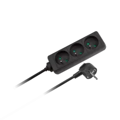 Przedłużacz czarny Rebel 3 gniazda - kabel 3m (3x1,5mm), bez przełącznika