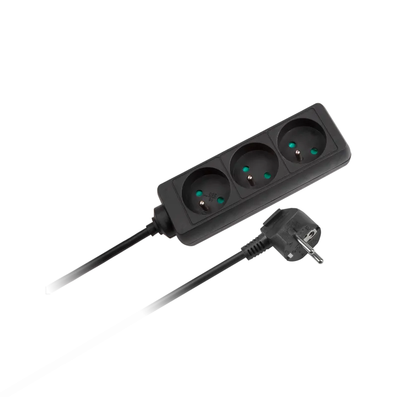 Przedłużacz czarny Rebel 3 gniazda - kabel 3m (3x1,5mm), bez przełącznika Przedłużacz czarny Rebel 3 gniazda - kabel 3m (3x1,5mm), bez przełącznika
