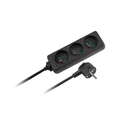 Przedłużacz czarny Rebel 3 gniazda, kabel 5m (3x1,5) bez przełącznika