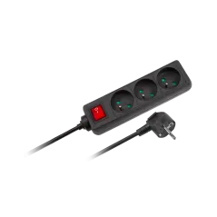 Przedłużacz czarny Rebel z przełącznikiem 3 gniazda - 5m (1,5mm)