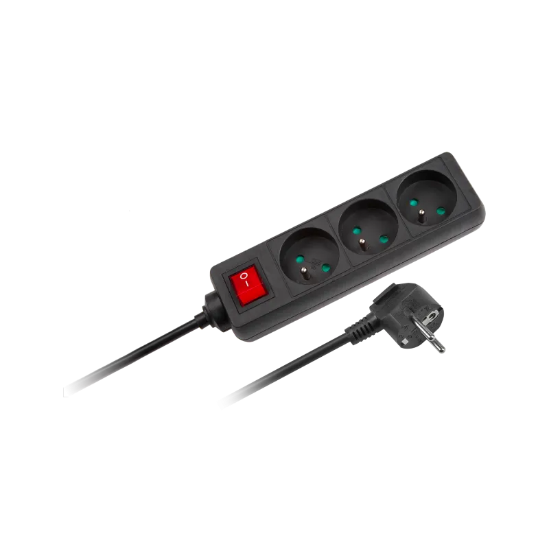 Przedłużacz czarny Rebel z przełącznikiem 3 gniazda - 5m (1,5mm) Przedłużacz czarny Rebel z przełącznikiem 3 gniazda - 5m (1,5mm)