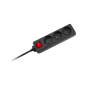 Przedłużacz czarny Rebel z przełącznikiem 3 gniazda - 5m (1,5mm) Przedłużacz czarny Rebel z przełącznikiem 3 gniazda - 5m (1,5mm)