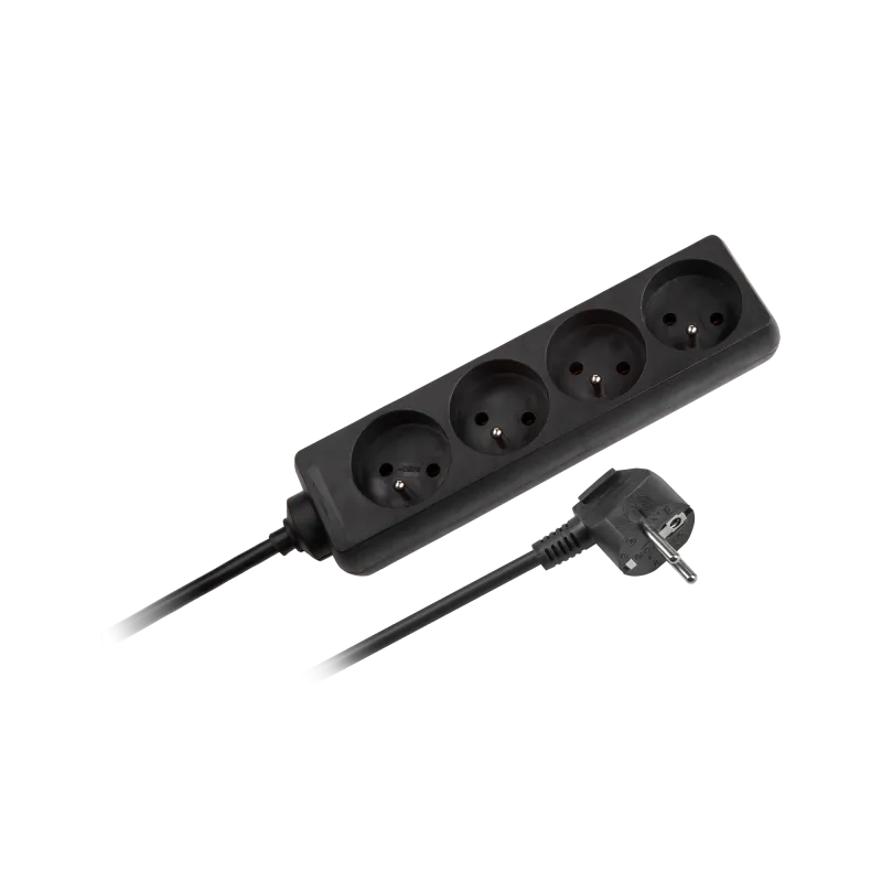 Przedłużacz sieciowy Rebel czarny 4 gniazda bez przełącznika, dł. 3m (3x1,5mm)