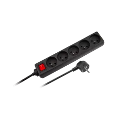 Przedłużacz sieciowy Rebel czarny 5 gniazd z przełącznikiem, kabel 3m (1,5mm)