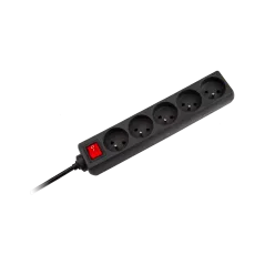 Przedłużacz sieciowy Rebel czarny 5 gniazd z przełącznikiem, kabel 3m (1,5mm)