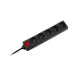 Przedłużacz sieciowy Rebel czarny 5 gniazd z przełącznikiem, kabel 3m (1,5mm) Przedłużacz sieciowy Rebel czarny 5 gniazd z przełącznikiem, kabel 3m (1,5mm)