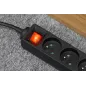 Przedłużacz sieciowy Rebel czarny 5 gniazd z przełącznikiem, kabel 3m (1,5mm) Przedłużacz sieciowy Rebel czarny 5 gniazd z przełącznikiem, kabel 3m (1,5mm)