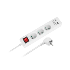 Przedłużacz sieciowy Rebel 3 gniazda + 2 gniazda USB z wyłącznikiem - 1.5m