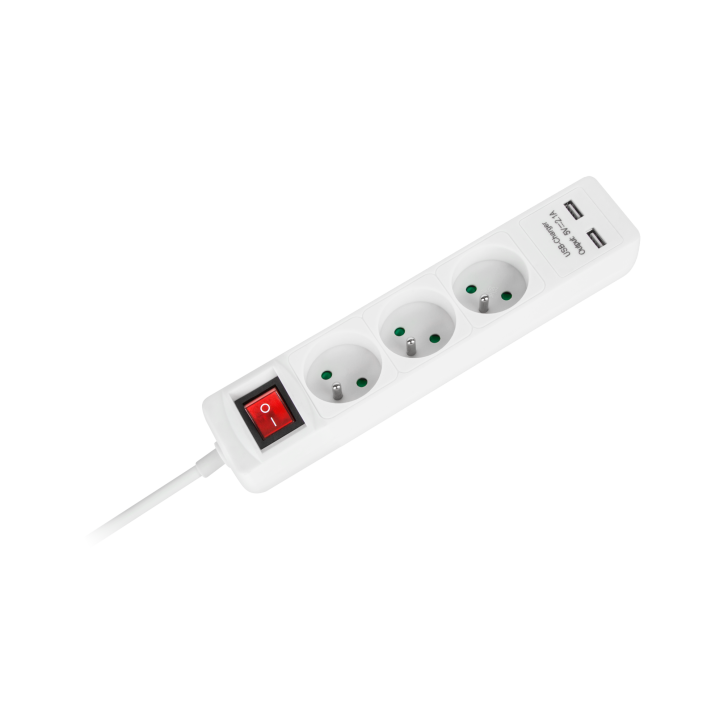 Przedłużacz sieciowy Rebel 3 gniazda + 2 gniazda USB z wyłącznikiem - 1.5m Przedłużacz sieciowy Rebel 3 gniazda + 2 gniazda USB z wyłącznikiem - 1.5m