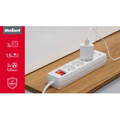 Przedłużacz sieciowy Rebel 3 gniazda + 2 gniazda USB z wyłącznikiem - 1.5m