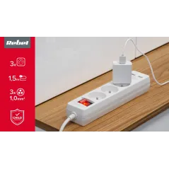 Przedłużacz sieciowy Rebel 3 gniazda + 2 gniazda USB z wyłącznikiem - 1.5m