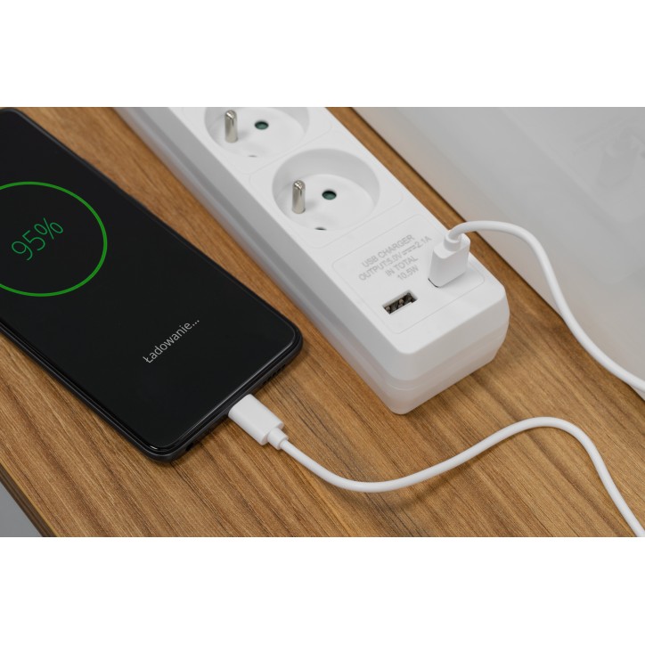 Przedłużacz sieciowy Rebel 3 gniazda + 2 gniazda USB z wyłącznikiem - 1.5m Przedłużacz sieciowy Rebel 3 gniazda + 2 gniazda USB z wyłącznikiem - 1.5m