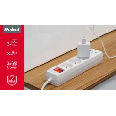 Przedłużacz sieciowy Rebel 3 gniazda + 2 gniazda USB, z wyłącznikiem - 3m