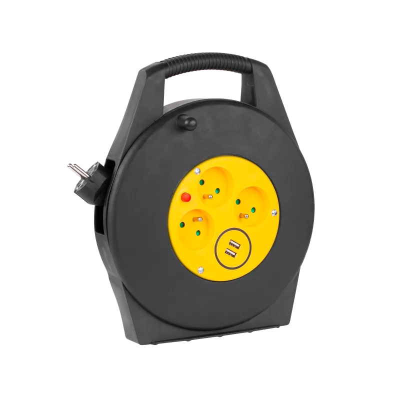 Przedłużacz sieciowy Rebel na bębnie , 10m, 3 gniazda , 2xUSB Przedłużacz sieciowy Rebel na bębnie , 10m, 3 gniazda , 2xUSB