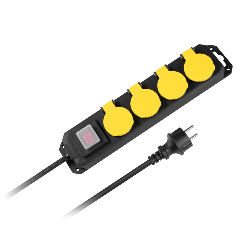 Przedłużacz sieciowy Rebel z wyłacznikiem 4 gniazda -1.5m, IP44 Przedłużacz sieciowy Rebel z wyłacznikiem 4 gniazda -1.5m, IP44