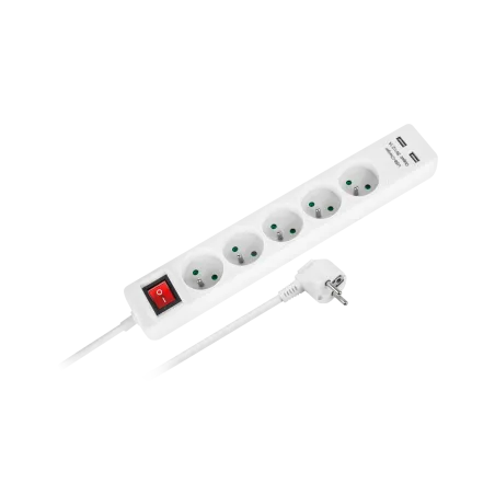 Przedłużacz sieciowy Rebel 5 gniazd + 2 gniazda USB z wyłącznikiem -1,5m
