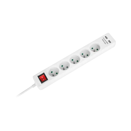 Przedłużacz sieciowy Rebel 5 gniazd + 2 gniazda USB z wyłącznikiem -1,5m