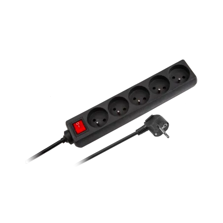 Przedłużacz sieciowy Rebel czarny 5 gniazd z przełącznikiem, kabel 5m (1,5mm)
