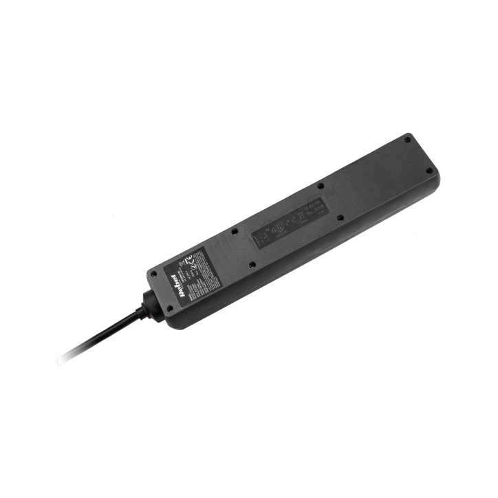 Przedłużacz sieciowy Rebel czarny 5 gniazd z przełącznikiem, kabel 5m (1,5mm) Przedłużacz sieciowy Rebel czarny 5 gniazd z przełącznikiem, kabel 5m (1,5mm)