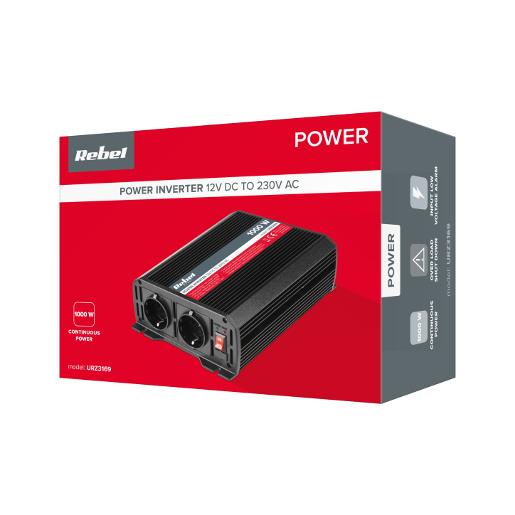 Przetwornica REBEL 12V/230V 1000W 2 gniazda typu F :niemieckie Przetwornica REBEL 12V/230V 1000W 2 gniazda typu F :niemieckie