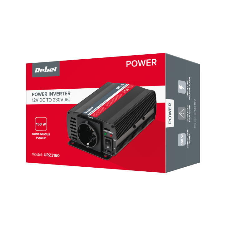 Przetwornica REBEL 12V/230V 150W (gn. typu F :niemieckie) Przetwornica REBEL 12V/230V 150W (gn. typu F :niemieckie)