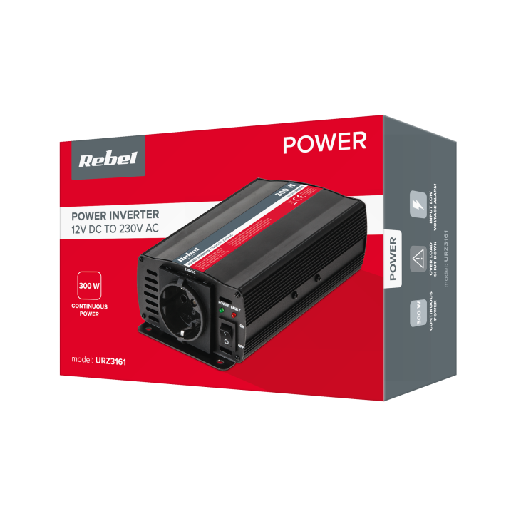 Przetwornica REBEL 12V/230V 300W (gn. typu F :niemieckie) Przetwornica REBEL 12V/230V 300W (gn. typu F :niemieckie)