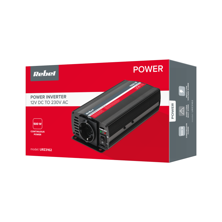 Przetwornica REBEL 12V/230V 500W (gn. typu F :niemieckie) Przetwornica REBEL 12V/230V 500W (gn. typu F :niemieckie)