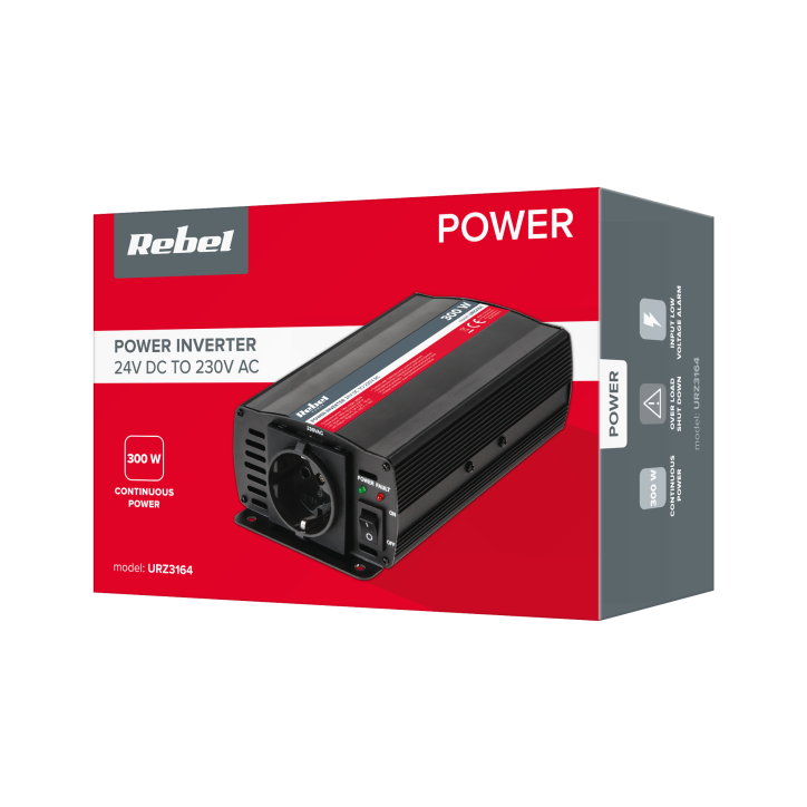 Przetwornica REBEL 24V/230V 300W (gn. typu F:niemieckie) Przetwornica REBEL 24V/230V 300W (gn. typu F:niemieckie)