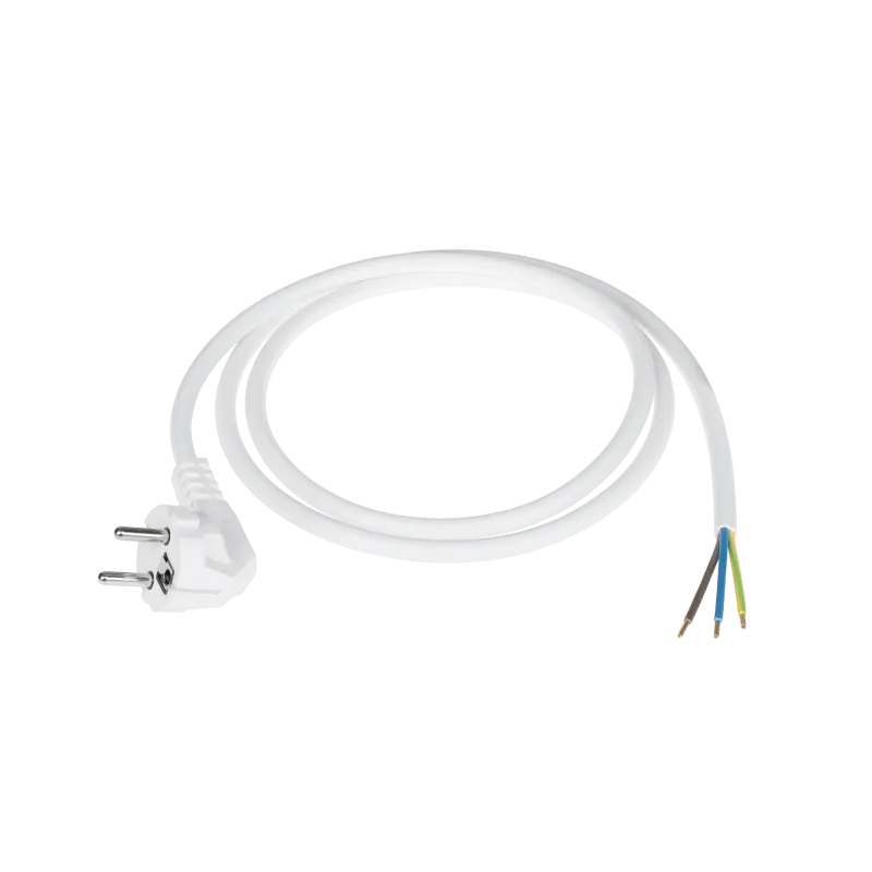 Przewód zasilający 3x1,5mm biały 1,5m z wtyczką kątową Przewód zasilający 3x1,5mm biały 1,5m z wtyczką kątową