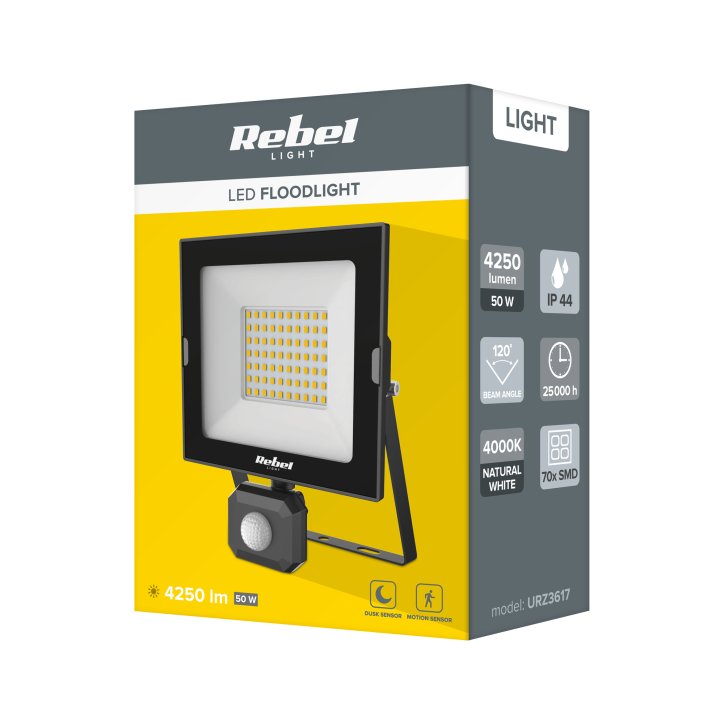 Reflektor LED 50W z sensorem zmierzchu i ruchu, 4000K, 230V Reflektor LED 50W z sensorem zmierzchu i ruchu, 4000K, 230V